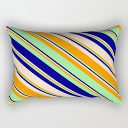 [ Thumbnail: Light Green, Blue, Bisque, and Dark Orange Colored Stripes/Lines Pattern Rectangular Pillow ]