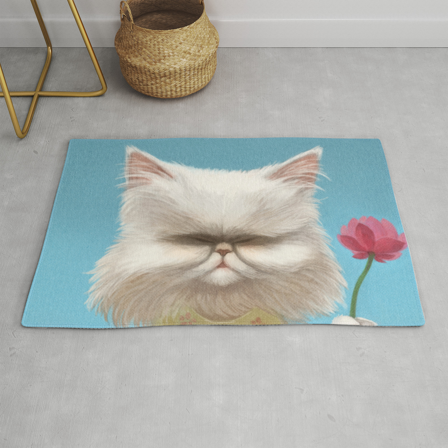 A Cat Holding A Flower Rug By Semoonyi Society6