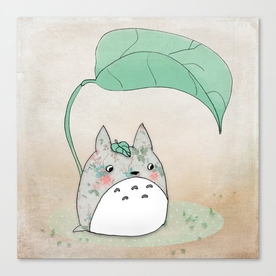 Floral Totoro Canvas Print