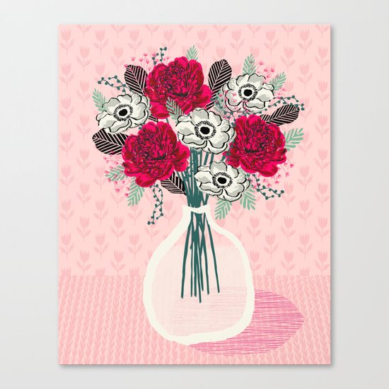 Peony Vase of flowers mother's day art print greeting card Andrea Lauren illustration Canvas Print