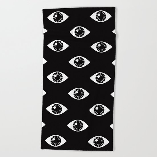 EYES WIDE OPEN ON BLACK Beach Towel