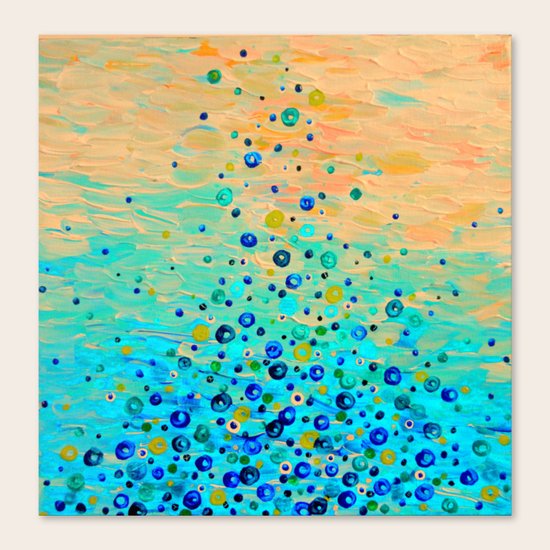 WHAT GOES UP - Cheerful Water Bubbles Aquatic Pattern Cute Turquoise Blue Circles Acrylic Painting Canvas Print