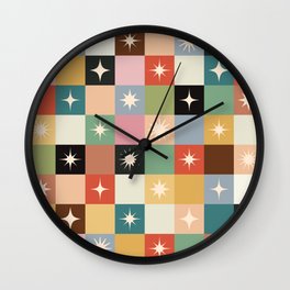 Retro Festive Sparkle Checker  Wall Clock | Graphicdesign, Checker, Pattern, Christmas, 60S, Red, Retro, Winter, Checkered, Check 