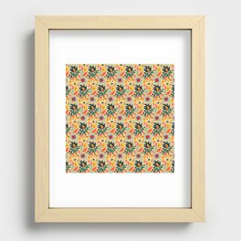 Colorful Floral Pattern On Beige Background Recessed Framed Print