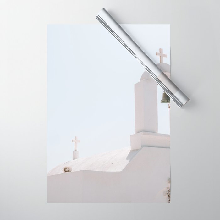 Greek Church - White Building against Blue Sky - Travel Photography in Greece - Greek Islands in the Sun Wrapping Paper