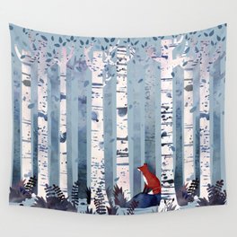The Birches (in Blue) Wall Tapestry