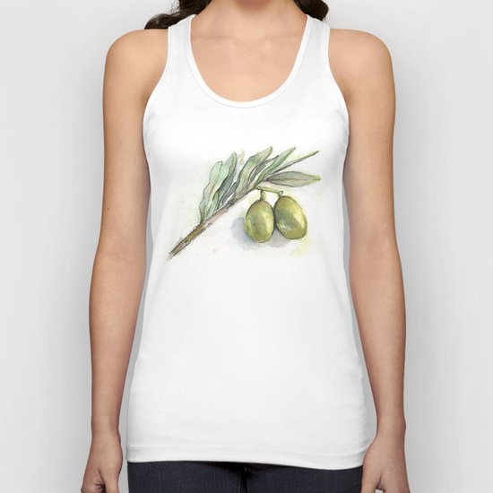 Olive Branch | Green Olives | Watercolor Illustration Unisex Tank Top
