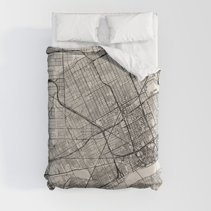 Detroit, Michigan - Black and White City Map - USA - Aesthetic Duvet Cover