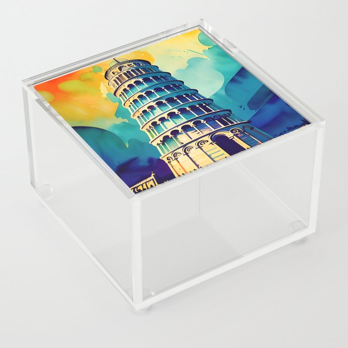 Comic Book Style Tower Of Pisa  Acrylic Box