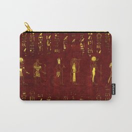 Golden Egyptian Gods and hieroglyphics on red leather Carry-All Pouch