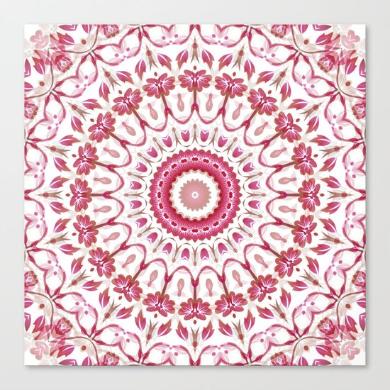Pink White Floral Mandala Canvas Print