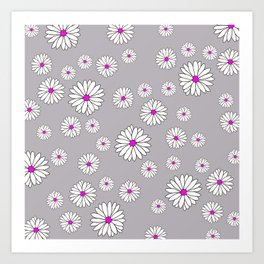 Daisy Flower Blossoms white grey Art Print