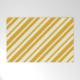 [ Thumbnail: Beige & Goldenrod Colored Pattern of Stripes Welcome Mat ]