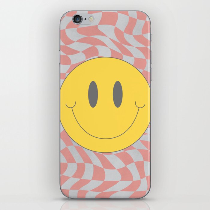 Pink and gray smiley wavy checker iPhone Skin