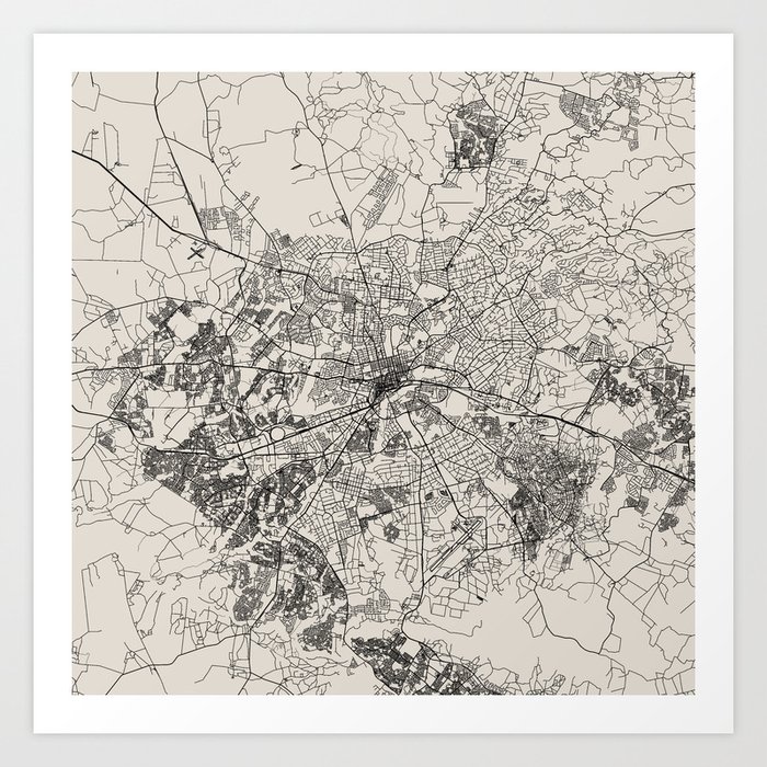 Harare, Zimbabwe - City Map - Black&White Art Print