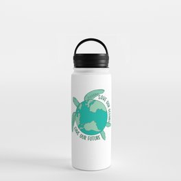 Turtle With Earth save our oceans save our future Water Bottle