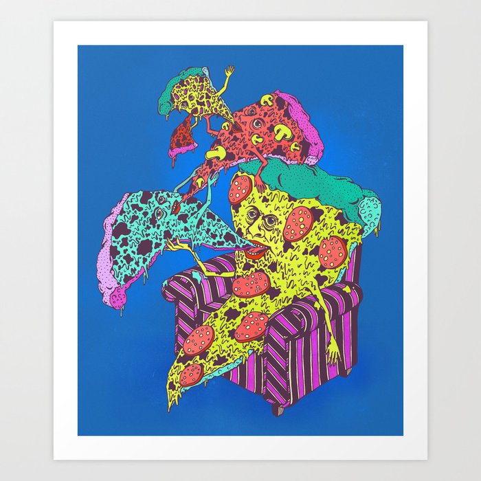 Pizza Eating Pizza - Blue Edition Art Print