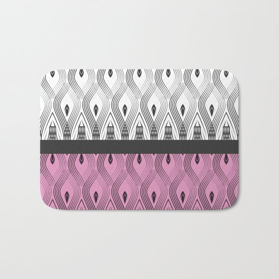 Art Deco 55 . White black and pink textures . Bath Mat