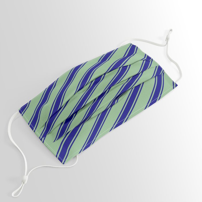 Dark Sea Green and Blue Colored Lined/Striped Pattern Face Mask