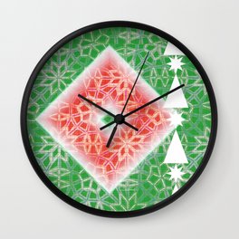 Christmas Watermelon Wall Clock | Mixed Media, Graphic, Holiday, Red, Graphic Design, Geometric, Christmas Tree, Mid Century Modern, Diamond, Christmas 