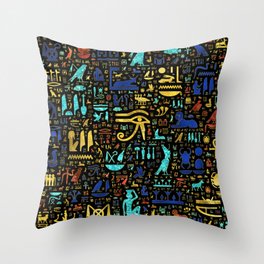 Colorful  Ancient Egyptian hieroglyphic pattern Throw Pillow