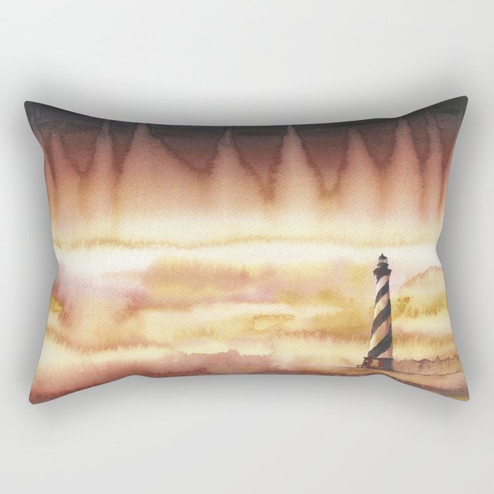 Cape Hatteras Lighthouse on the Outer Banks, NC.  Watercolor painting Cape Hatteras Lighthouse, OBX.  North Carolina lighthouse Rectangular Pillow