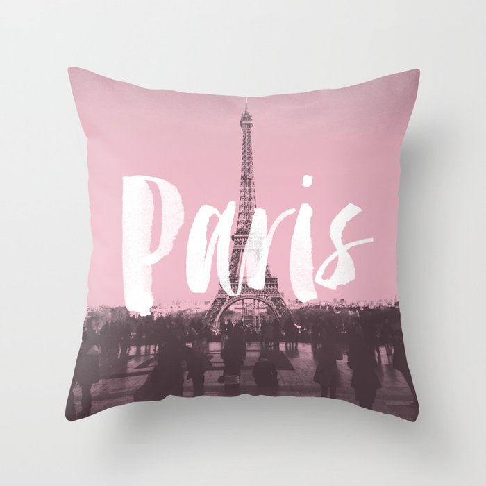 Pink Paris Eiffel Tower Throw Pillow by Crafty Lemon Society6