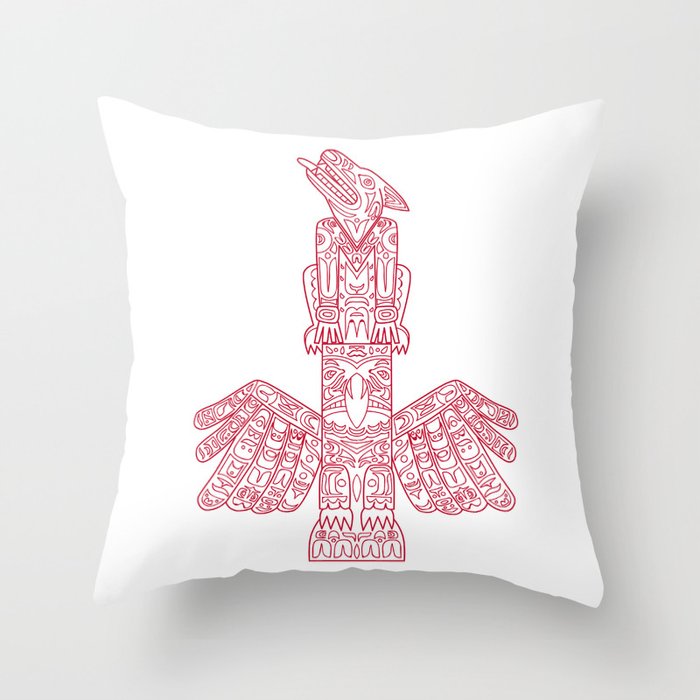 Wolf and Eagle Totem Pole Doodle Art Throw Pillow