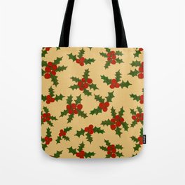 Christmas Pattern Mistletoe Holly Retro Drawing Tote Bag