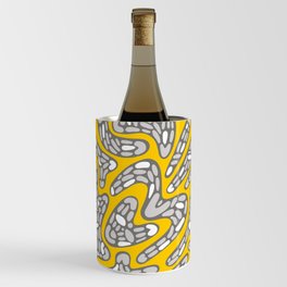 Organic Abstract Pattern in Golden Yellow, Gray, Light Gray and White Wine Chiller