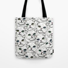 White Kitty Faces Tote Bag