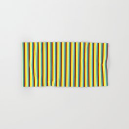 [ Thumbnail: Pale Goldenrod, Yellow, Red, and Light Sea Green Colored Stripes/Lines Pattern Hand & Bath Towel ]