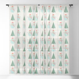 Christmas Pattern Tree Snowman Retro Sheer Curtain