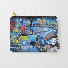 CYCLE CITY parade scene Carry-All Pouch | Bicycle, Ink, Curated, Cargobike, Watercolor, Kidlit, Illustration, Bikes, Animal, Painting 