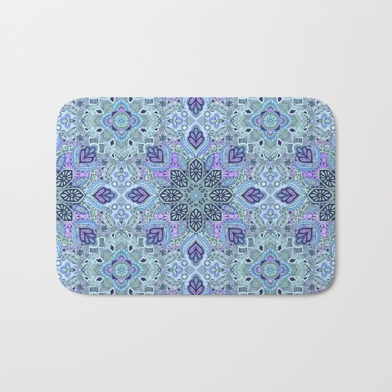 Navy Blue, Mint and Purple Boho Pattern Bath Mat