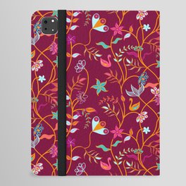 Raspberry Red Bohemian Floral Pattern iPad Folio Case