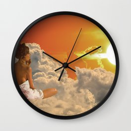 I woke up like this Wall Clock | Vintage, Clouds, Collageart, Surreal, Collage, Sunrise 