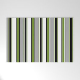 [ Thumbnail: Dark Gray, Green, White & Black Colored Lines/Stripes Pattern Welcome Mat ]