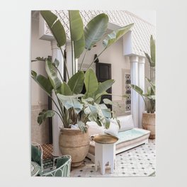 Tropical Plant Leaves In Marrakech Photo | Green Color Travel Photography Morocco Art Print | Boho Riad Interior Design Poster