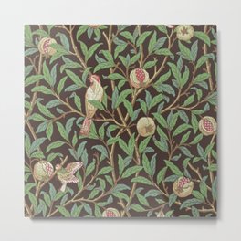 William Morris Bird & Pomegranate Charcoal and Sage Metal Print