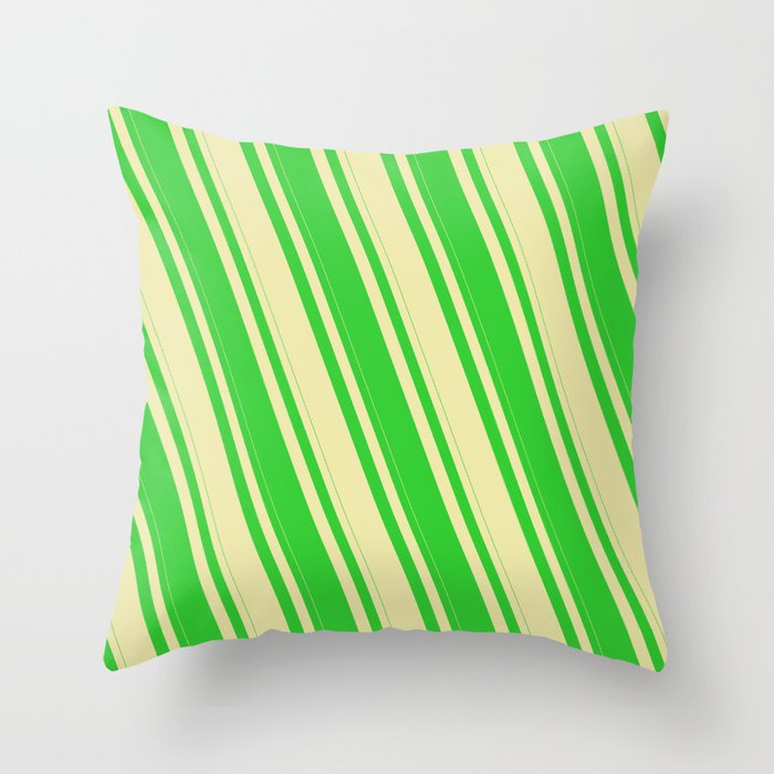 Lime Green and Pale Goldenrod Colored Stripes Pattern Throw Pillow
