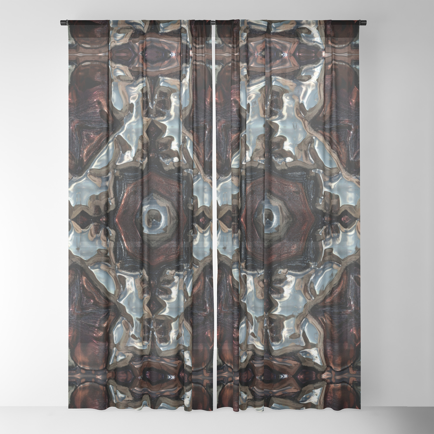 Blue And Copper Metallic Pattern Sheer Curtain By Moodymuse Society6