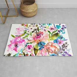 WATERCOLOUR PEONY AND ROSES Rug
