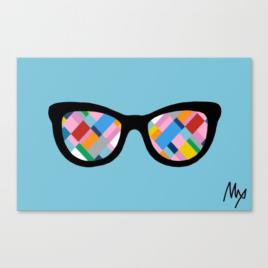 Map 45 Glasses on Sky Blue Canvas Print