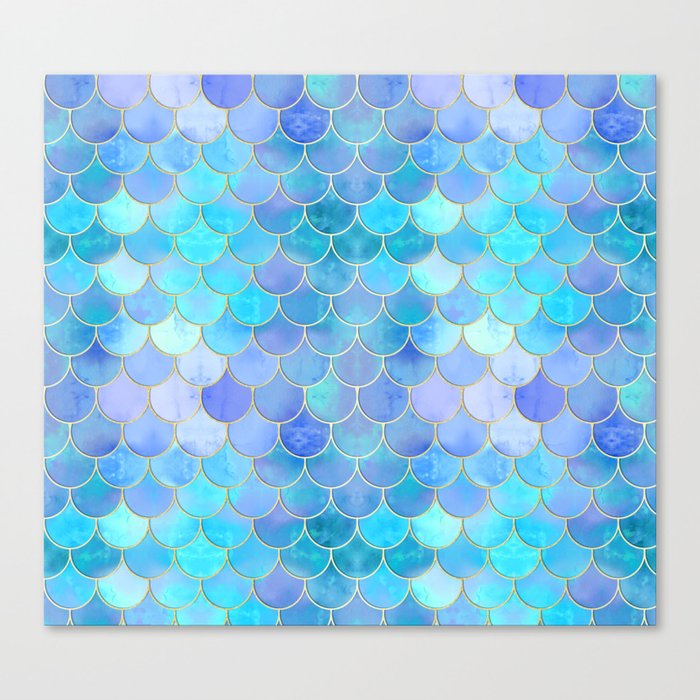 Aqua Pearlescent & Gold Mermaid Scale Pattern Canvas Print by ...