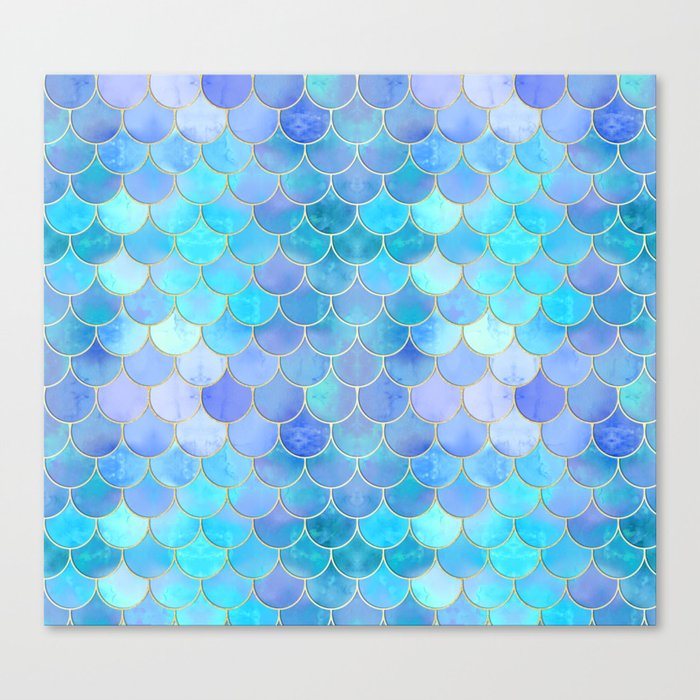 Aqua Pearlescent Amp Gold Mermaid Scale Pattern Canvas Print