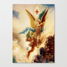 “St Micheal Vanquishing Satan” by Gustave Moreau Canvas Print