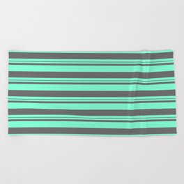 [ Thumbnail: Aquamarine & Dim Gray Colored Lines Pattern Beach Towel ]