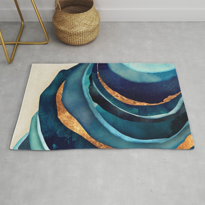 Abstract Blue with Gold Rug