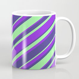 [ Thumbnail: Purple, Dark Slate Blue & Green Colored Striped/Lined Pattern Coffee Mug ]